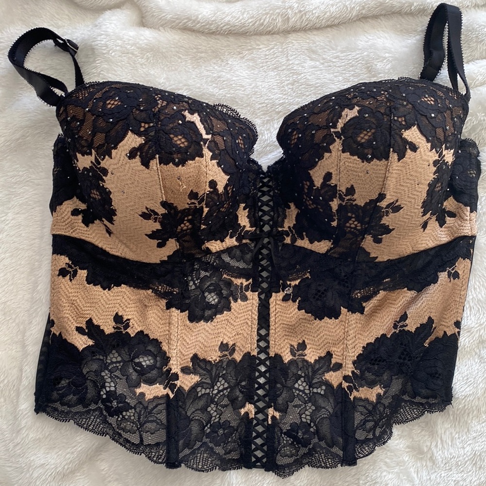 Victoria's Secret Black and Tan Lace Bustier